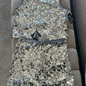 Art Class Girls Sequin Tank Top & Skirt Set Silver Size M 8 NWT
